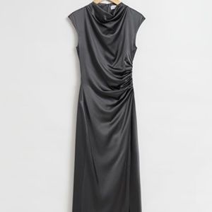 & Other Stories Fitted Satin Midi Twist Seam Dress NWT